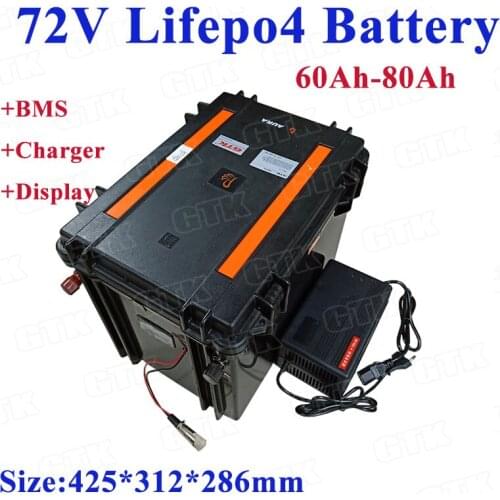 72V 80Ah 60Ah LiFepo4 lithium battery pack for electric motorcycle electric golf cart e-scooter solar energy storage+5A charger