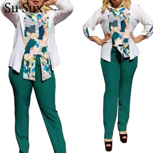 African Clothes Two Piece Set Women Plus Size Tracksuit Casual Print Patchwork Top and Long Pants Set Outfits High Quality New