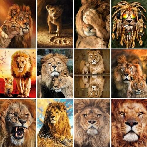 5D DIY Diamond Painting Animal Lion Diamond Embroidery Rhinestone Art Picture Mosaic Mosaic Hand Beaded Home Decoration Gift