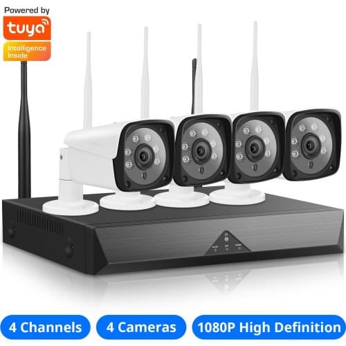 1080P 4CH Wireless Security Camera System, 4 Channel NVR with 4Pcs Home WiFi Surveillance Security Camera Support Night Vision