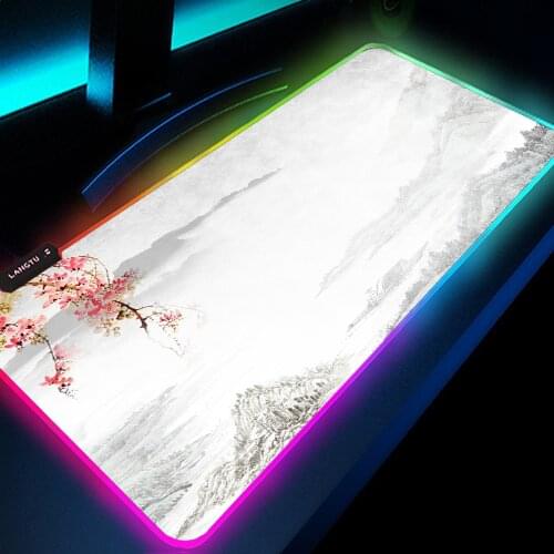 White Ancient Chinese Style RGB Large Gaming Mouse Pad LED Gaming Mouse RGB Gamer Computer Desk Pad Game Pad For Pc XXL Mousepad