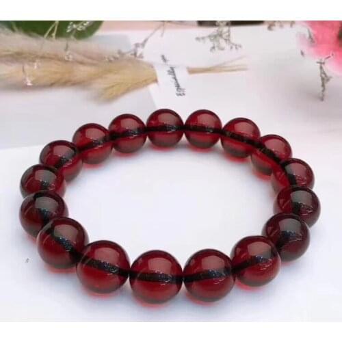 Genuine Natural Blood Amber Bracelet Women Party Gift Stretch Crystal 11.2mm Rare Stretch Round Beads Bracelet Healing Jewelry