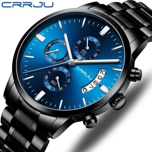 CRRJU Watches for Men Chronograph Business Top Brand Luxury Japan Quartz Movement Waterproof Calendar Wrist Watch
