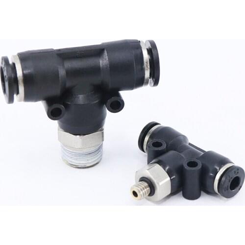 Black PB Series Thread T-TYPE PB4-01/PB6-01/PB-02 quick insertion type T three way straight thread fittings