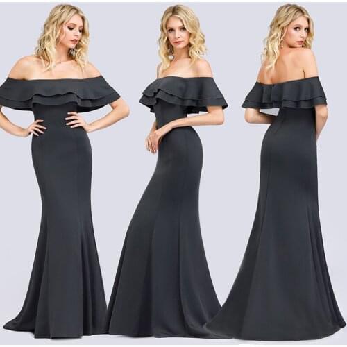 Black Evening Dresses Boat Neck Strapless Formal Party Gowns R137 Off The Shoulder Elegant Robe De Soiree Mermaid Long Vestidos