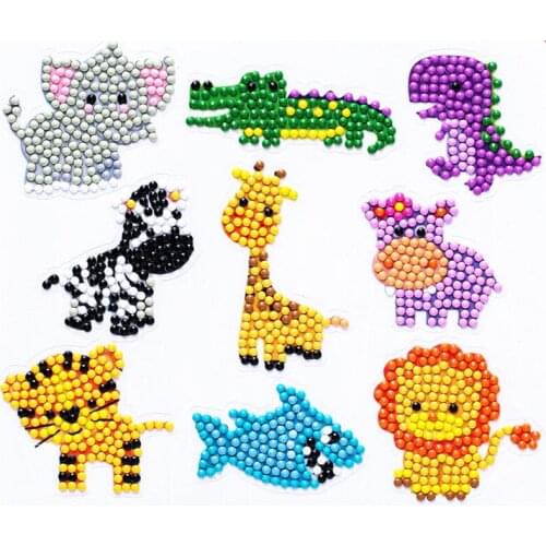 Childrens Diamond Painting Sticker Kit Resin Embroidery DIY Sticker Digital 5D Colorful Animal Diamond Rhinestone Art Stick Set