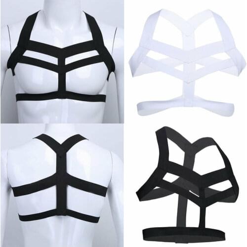 Men Body Chest Harness Elastic Arm Shoulder Halter Harness Strap Dance Stage Clubwear Sexy Gay Bondage Crop Top Exotic Tank Tops