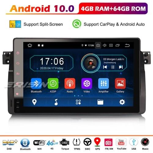 Erisin 6996 9" DAB+Android 10.0 Car Stereo GPS Autoradio Wifi SWC Carplay TPMS 4G for BMW 3 Series E46 M3 320 325 MG ZT Rover 75