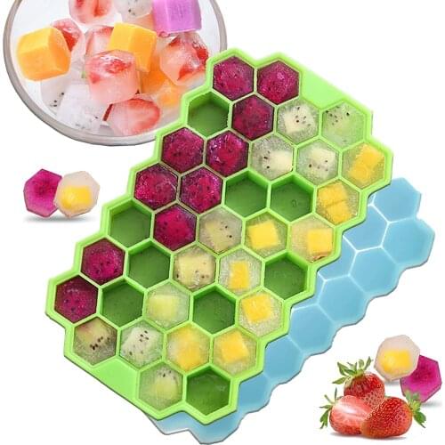 37 Cavity Ice Cube Tray Honeycomb Ice Cube Mold with Lids Food Grade Flexible Silicone Ice Maker Molds Bar Kitchen Accessories