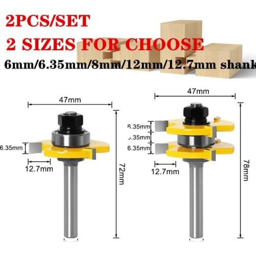 2pcs 6mm/6.35mm/8mm Shank Assembly Tongue And Groove Joint Wood Router Bit 1/4 1/2 Inch Shank Cutters For Woodworking Tools