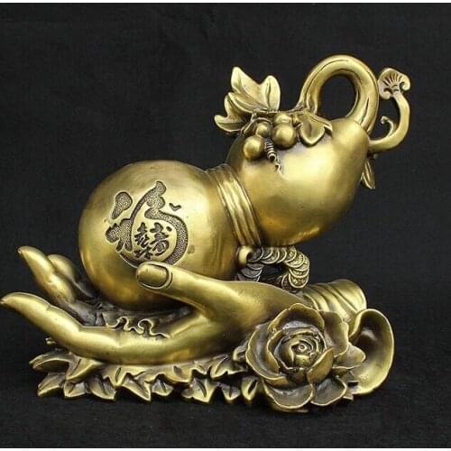 Chinese brass hand-carved Buddhas-hand gourd crafts statue