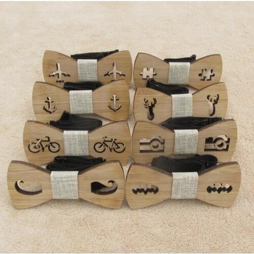 Classic Bamboo Wood Children Bow Ties Laser Cut Wooden Kids Butterfly Bow knots Gravatas Cravat