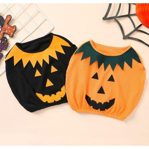 OPPERIAYA Halloween Costume Pumpkin-Shaped Ruffle O-Neck Sleeveless Tank Tops for Toddler Baby Girls Boys 6 Months to 4 Years