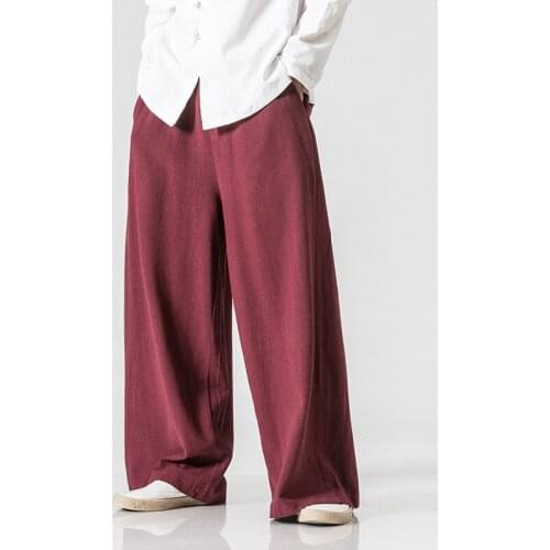 Chinese Tang suit linen casual pants men male Chinese style loose sports wide leg trousers Buddha mens zen pants 5XL free