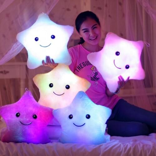 Colorful Star Shape Toys Star Glowing LED Luminous Light Pillow Soft Relax Gift Smile Body Pillow Valentines Gift