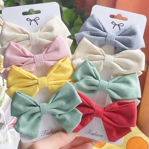 4PCS/Set Solid Grosgrain Ribbon Hair Bows Hair Clips For Children Girls Headwear DIY Handmade Kids Hair Accessories Best Gifts