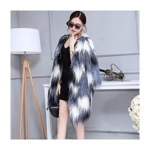Top brand Loose Slim Women Gradient Color Fur Coat N67 high quality