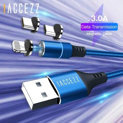 !ACCEZZ 3A Magnetic Charger Cable Fast Charging Data Sync Micro USB Type C Charge For iPhone X XS MAX XR 8 Samsung Xiaomi Redmi