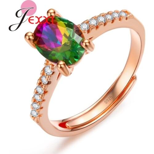 Sweet Romantic Valentines Gift Adjustable Colorful Cubic Zirconia Gold Color Open Rings For Lover High Quality Wholesale