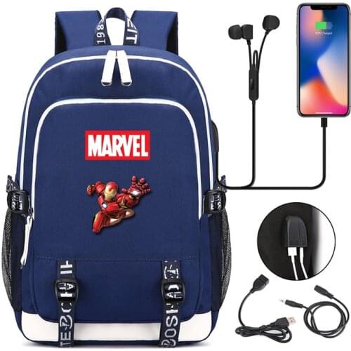 MARVEL Fashion New Cartoon Printing Student bag USB Charging Listen to Music Schoolbag Travel Backpack Laptop Backpack mochila