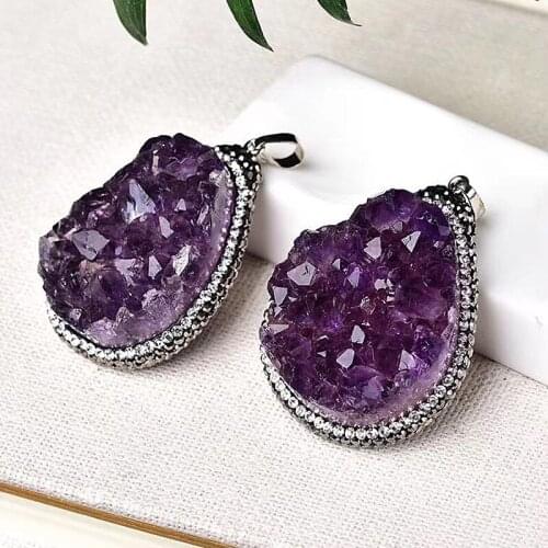 Natural Brazilian Amethyst Cluster Pendant Crystal Folk Crafts Healing Stones For Gifts