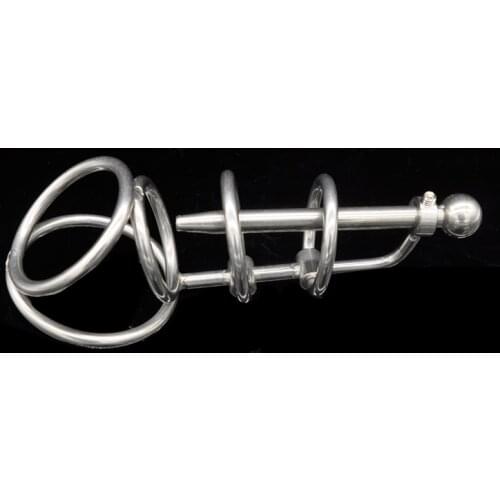 New!Stainless Steel Male Chastity Device with Urethra Catheter,Chastity Belt,Cock Cage,Penis Ring,Penis Lock A079