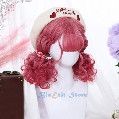 3 Colors Mixed Pink Purple Blonde Lolita Wig Harajuku Fairy Cosplay Bangs Curly Sweet Fringe Synthetic Hair Adult Girls