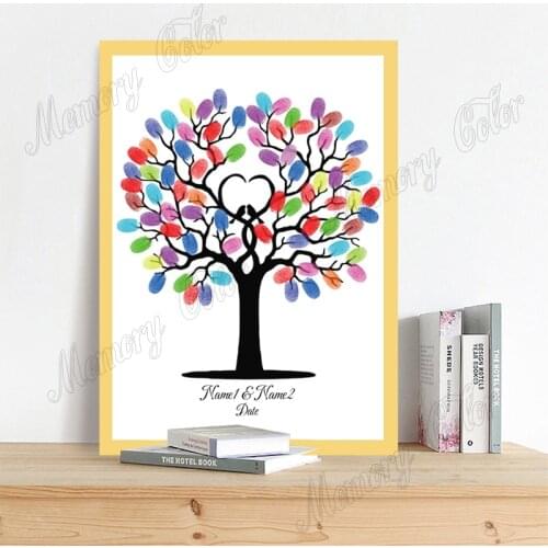 Personalized Couple Name Wedding Date Fingerprint DIY Wedding Tree Guest Book For Engagement Wedding Ceremony Party Souvenir