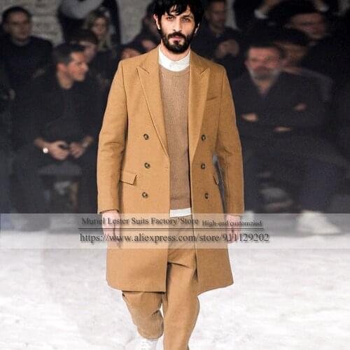 Male Fashion Wool&Blend Mens Suits For Wedding Custom Made One Piece Jacket Wollen Tweed Double Breasted Overcoat Formal Blazer