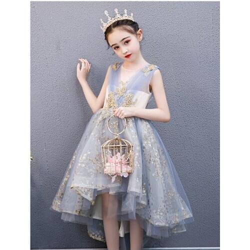 Girls dress Princess Dress tailed childrens piano performance show host little girls Birthday wedding dress