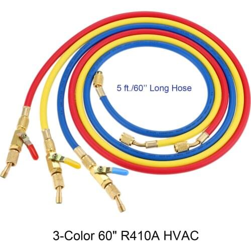 60" R410A HVAC 1/4" SAE 800 PSI Working Pressure Fit for R134A R12 R22 R502 R404 Coolant Adding and Air Condition Maintenance