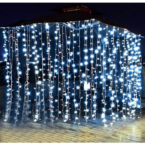 220V EU Plug LED Curtain String Lights Garland 3x1/3x3m Christmas Fairy Icicle Lights for Garden Party Wedding Xmas Decoration