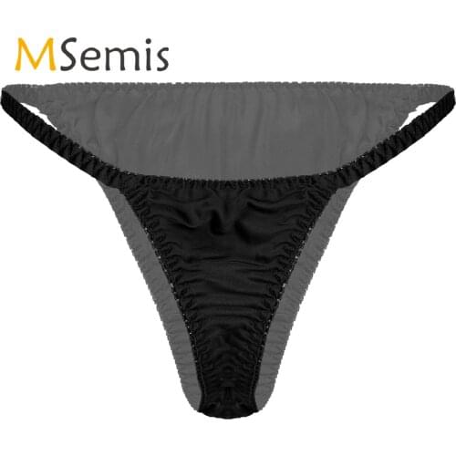 Gay Mens Lingerie Sissy Underwear Low Waist Satin Thongs Panties Frilly Elastic Waistband G-string Underpants Breathable Briefs
