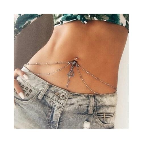 Body Piercing jewelry hot sale belly button ring with waist chain fashion belly ring with belly chain Body jewelry