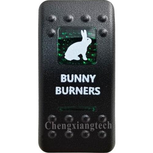 Green Printed Switch Cap -BUNNY BURNERS- for 12V 20A 5Pin On Off SPST Led Light Bar Car Boat Rocker Switch, COVER Only