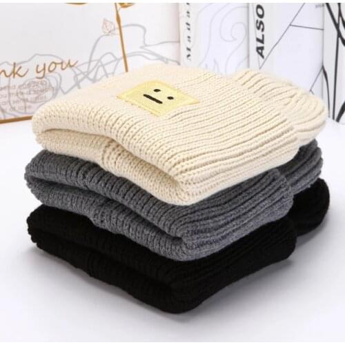 Womens Beanie Winter Knitted Thick Warm Beanie Smiley girls hats bonnets Casual Hat Beanie Outdoor Riding Suit Hats for Women