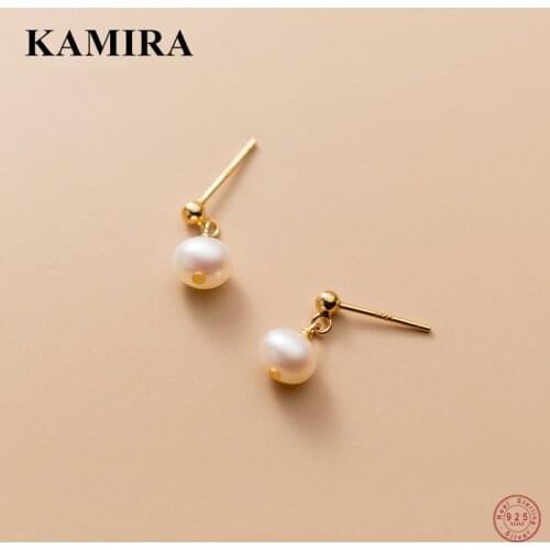 KAMIRA 925 Sterling Silver Simple Mini Nature Baroque Pearl Pendant Stud Earrings for Women Office Charm Lovely Fine Jewelry New