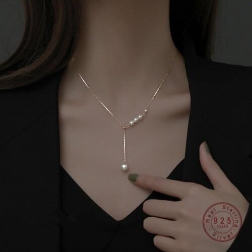 HI MAN 925 Sterling Silver Korean Analog Pearls Pendant Necklace Women Fashion Personality Dating Jewelry