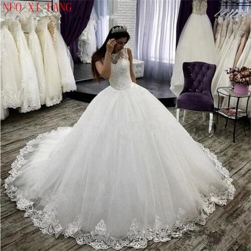 Vintage Vestidos De Novia 2020 Plus Size Shining Wedding Dresses Sleeveless Appliques Lace Bridal Gowns Ball Gown Robe De Mariee