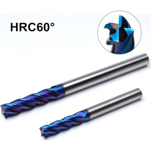 1pcs D6*15*D6*50mm*4T Solid carbide 4 flutes flattened end mills with straight Slim shank milling cutter HRC60 nACo-Blue Coated