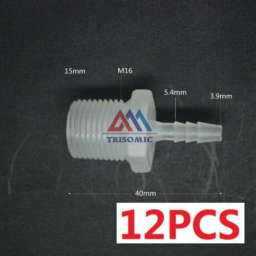 12 pieces 3.9mm-M16 Straight Connector Plastic pipe Fitting Barbed Connector thread Material PP Tank Airline Aquarium