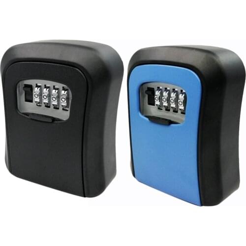 2 Pcs Password Key Lock Box Wall Mounted Zinc Alloy Weatherproof 4 Digit Combination Key Storage Lock Box Black & Blue