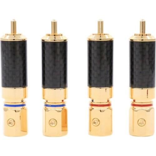4Pieces OEM High Quality Gold Plated Carbon Fiber RCA Plug Connector Screw Locking RCA Audio Plug