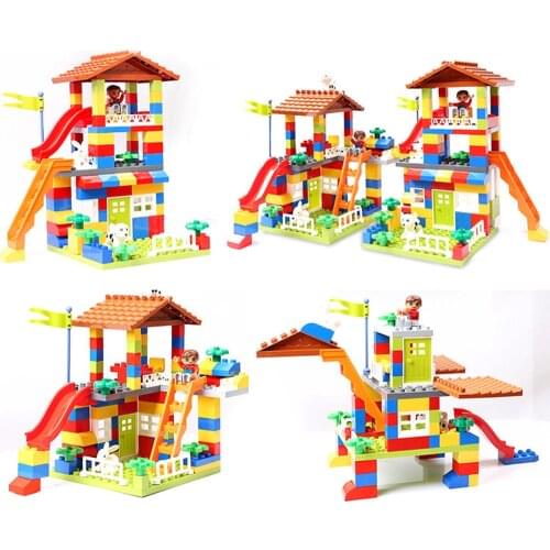 89 pcs Big Particle Building Blocks Castle Kids Educational Toy DIY Colorful City House Roof For Children Compatible Duplo Slide