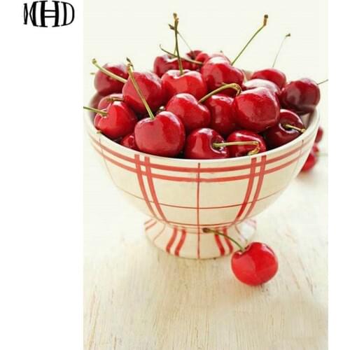 MHD 3D Diamond Painting Full & Round "Cherry" DIY Diamond Embroidery Fruit Icon Diamond Cross Stitch Crystal Mosaic Sticker