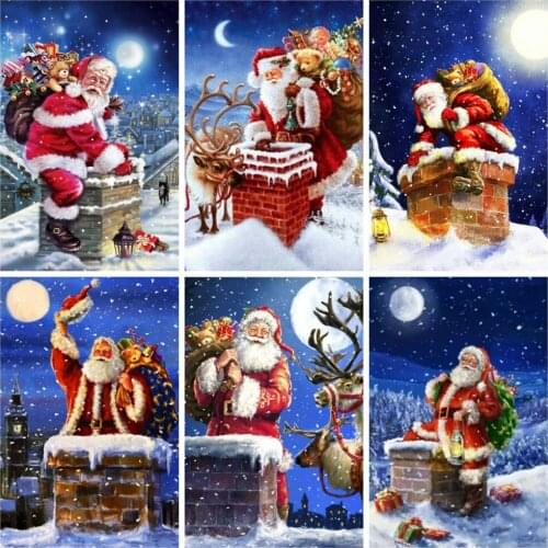 Huacan Full Square Diamond Painting Santa Claus DIY 5D Diamond Embroidery Mosaic Cross Stitch Christmas Decoration