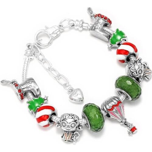 Hot Air Balloon Charm Bracelets For Women Men Original Grandpa Grandma Portrait Beaded Boots Green Crystal Beads Bracelet Bangle