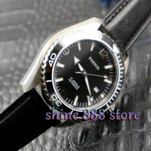 Parnis watch 45mm black dial Ceramic Bezel Sapphire Glass MIYOTA Automatic movement Mens watch
