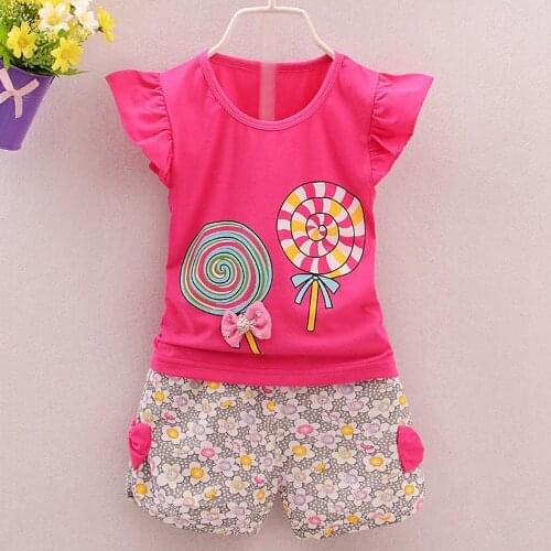 Summer Baby Girls Clothes 2PCS Toddler Kids Baby Girls Outfits Lolly T-shirt Tops+Short Pants Clothes Set