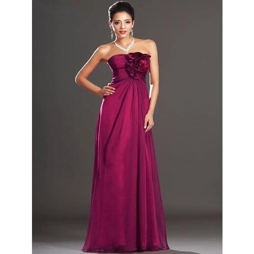 Elegant Evening Dresses A-line Strapless Chiffon Flowers Long Dubai Saudi Arabic Evening Gown Prom Dresses